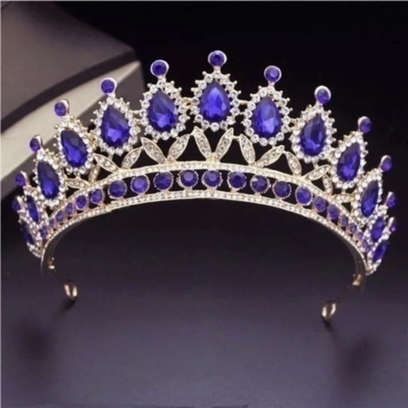 GOLD Blue Crystal Bridal Tiara